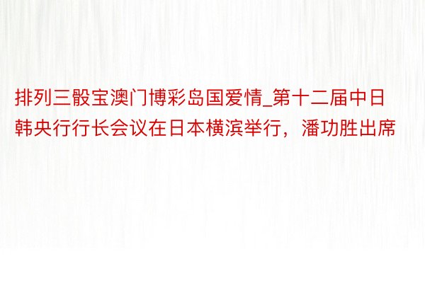 排列三骰宝澳门博彩岛国爱情_第十二届中日韩央行行长会议在日本横滨举行，潘功胜出席