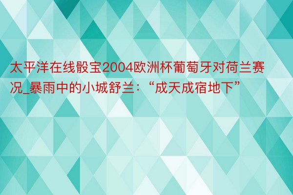 太平洋在线骰宝2004欧洲杯葡萄牙对荷兰赛况_暴雨中的小城舒兰：“成天成宿地下”