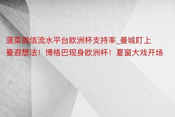 菠菜微信流水平台欧洲杯支持率_曼城盯上曼遐想法！博格巴现身欧洲杯！夏窗大戏开场