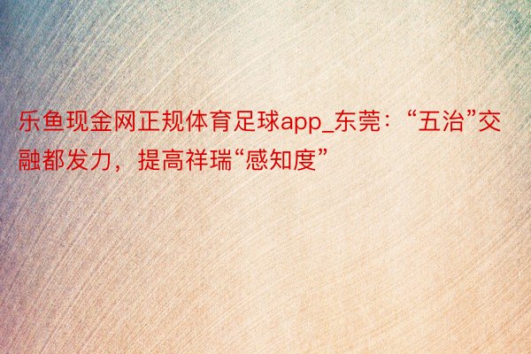 乐鱼现金网正规体育足球app_东莞：“五治”交融都发力，提高祥瑞“感知度”